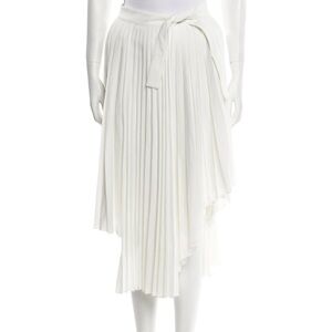 Maje White A-Line Midi Skirt with Asymmetrical Pleats